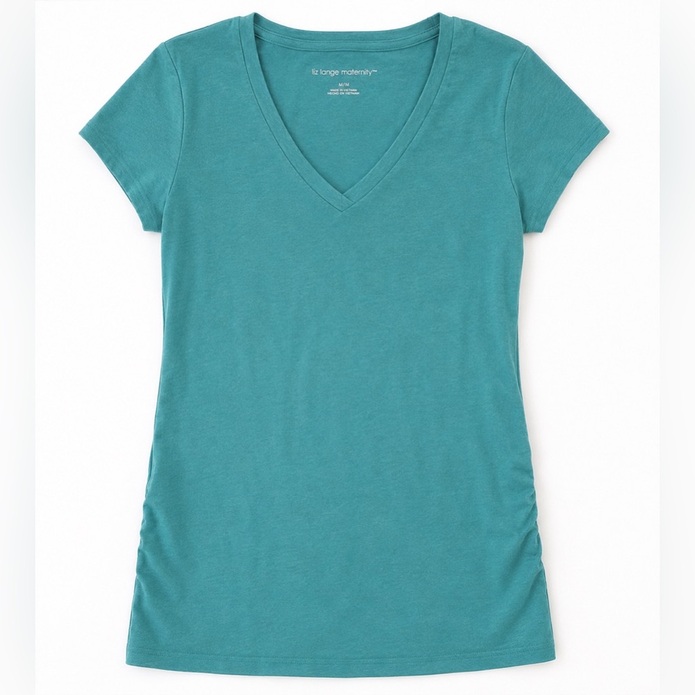 Liz Lange Teal Short Sleeve V-Neck Maternity Top